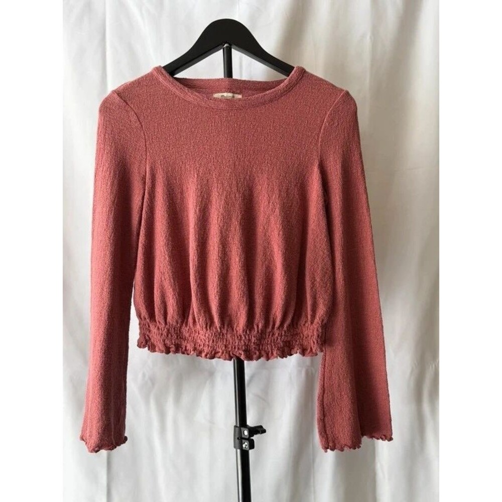 Madewell Dusty Rose Textured Smocked Hem Long Sleeve Top XS